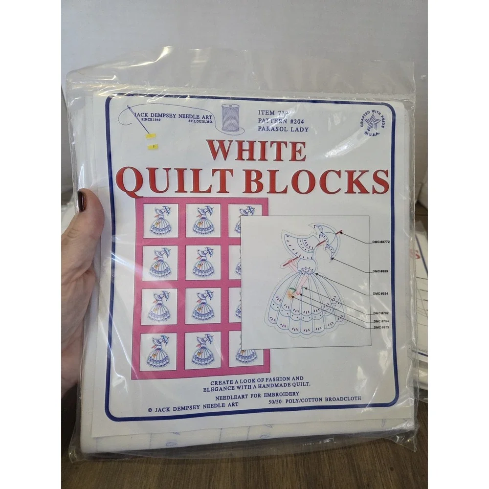 Quilt Blocks, Parasol Lady, Vintage Embroidery, Cottagecore, grannycore, Farmhou